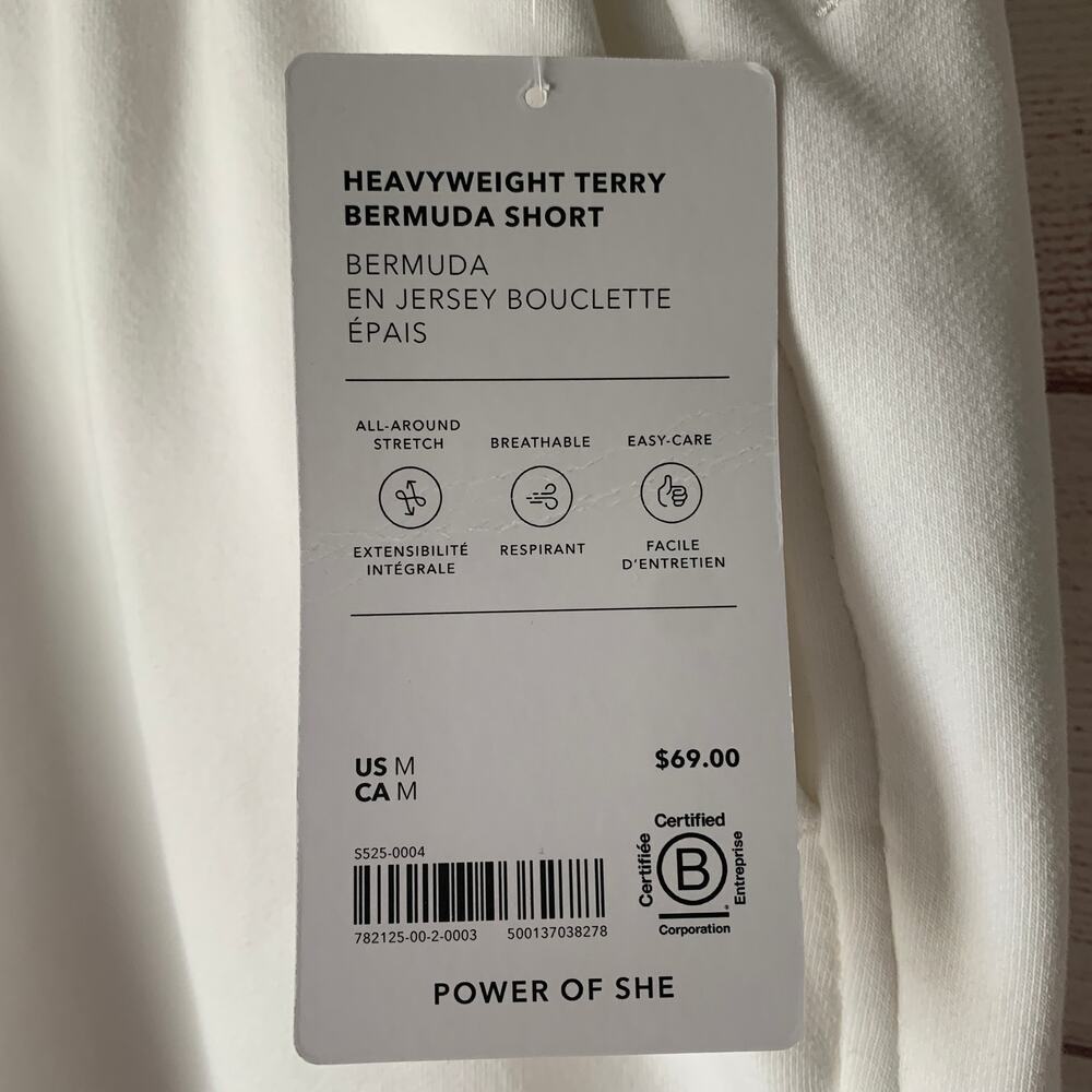 Athleta Terry Heavyweight Bermuda Shorts Bright White Drawstring Waist Size M - Picture 13 of 16